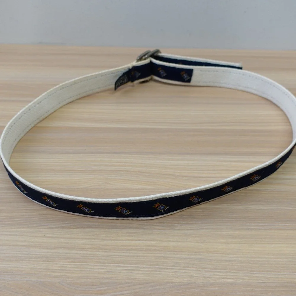 Vintage Polo Ralph Lauren Belt 36 M Navy White Canvas Crest Logo USA Made Preppy